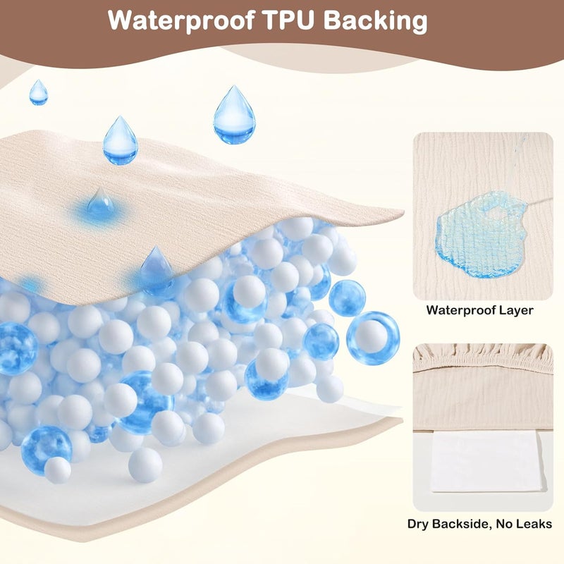 Basumee Muslin Changing Pad Cover Waterproof 2 Pack Baby Changing Table Covers for Boys and Girls Soft Breathable Nursery Diaper Change Table Cover Pad Fits 32"x16", Lvory and Brown - Image 2
